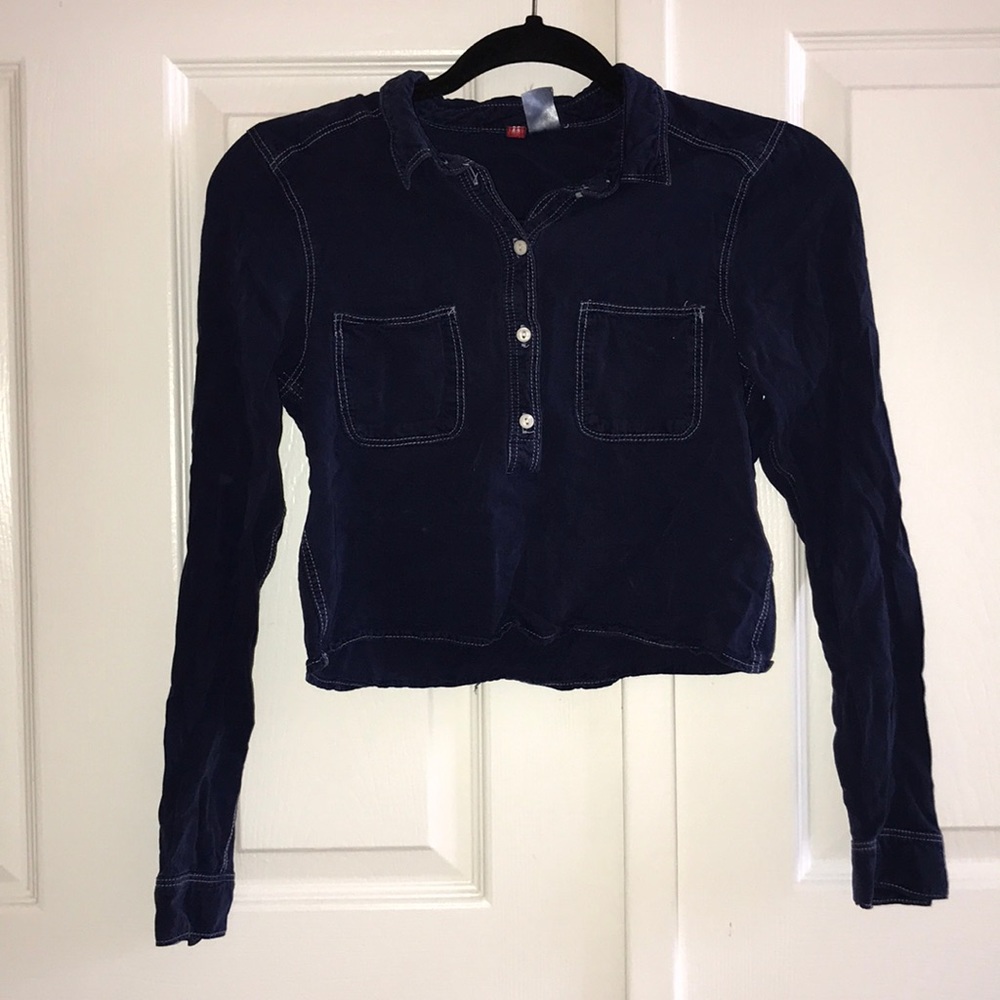 NWOT Denim Style Lined Crop Button Down Top